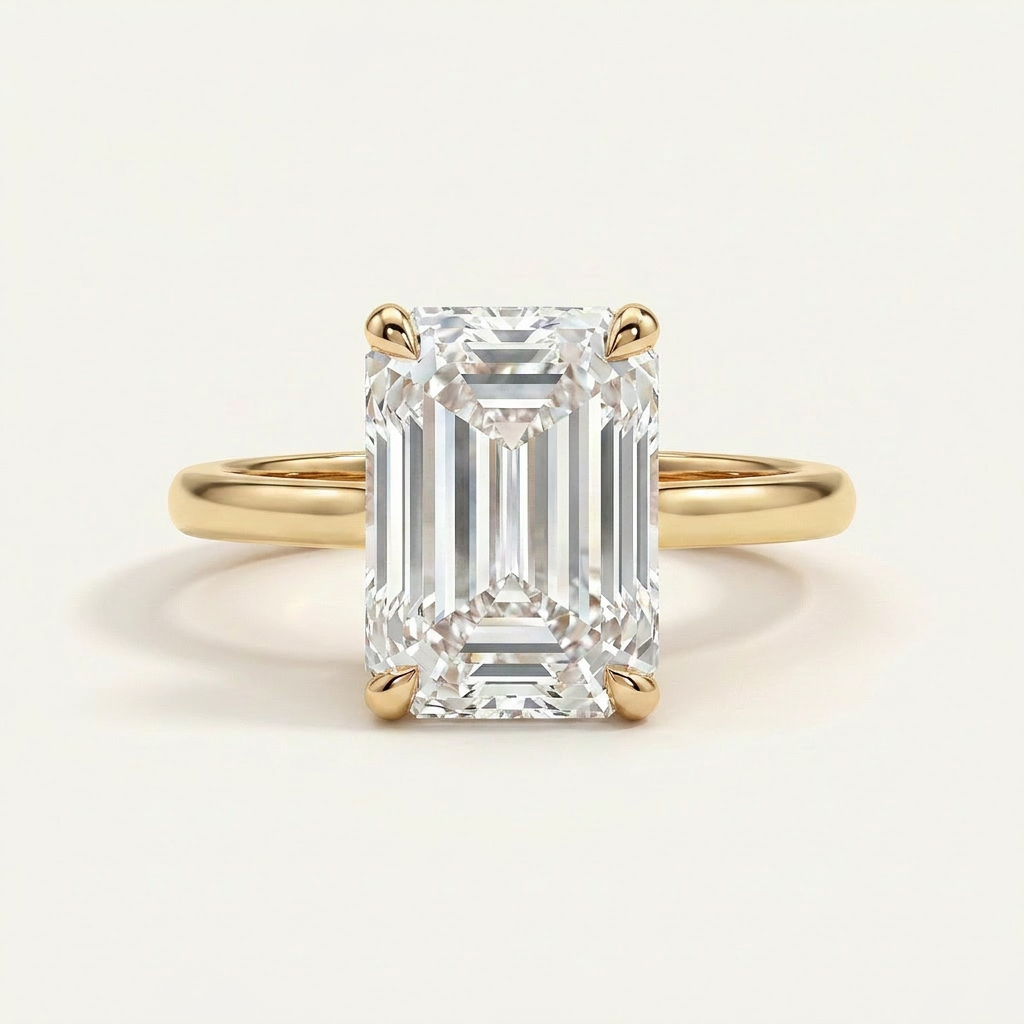 Moissanite 3.00 CT Emerald Cut Diamond Solitaire Ring (V-Bohohippie)