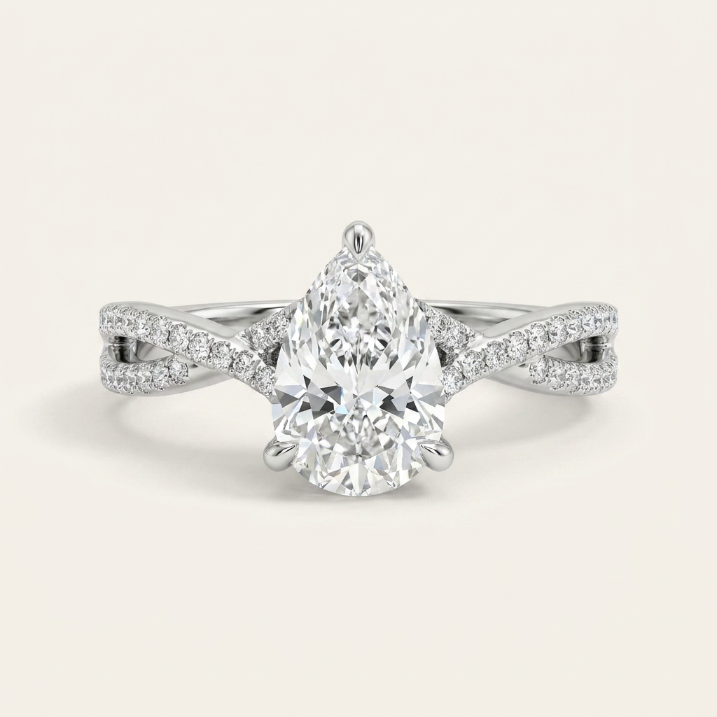 Moissanite 4.30 CT Pear Cut Diamond Solitaire Ring