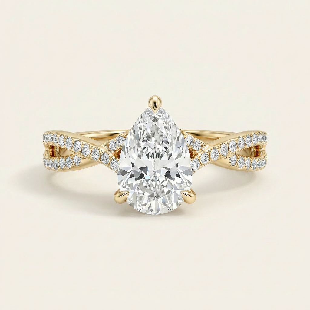 Moissanite 4.30 CT Pear Cut Diamond Solitaire Ring