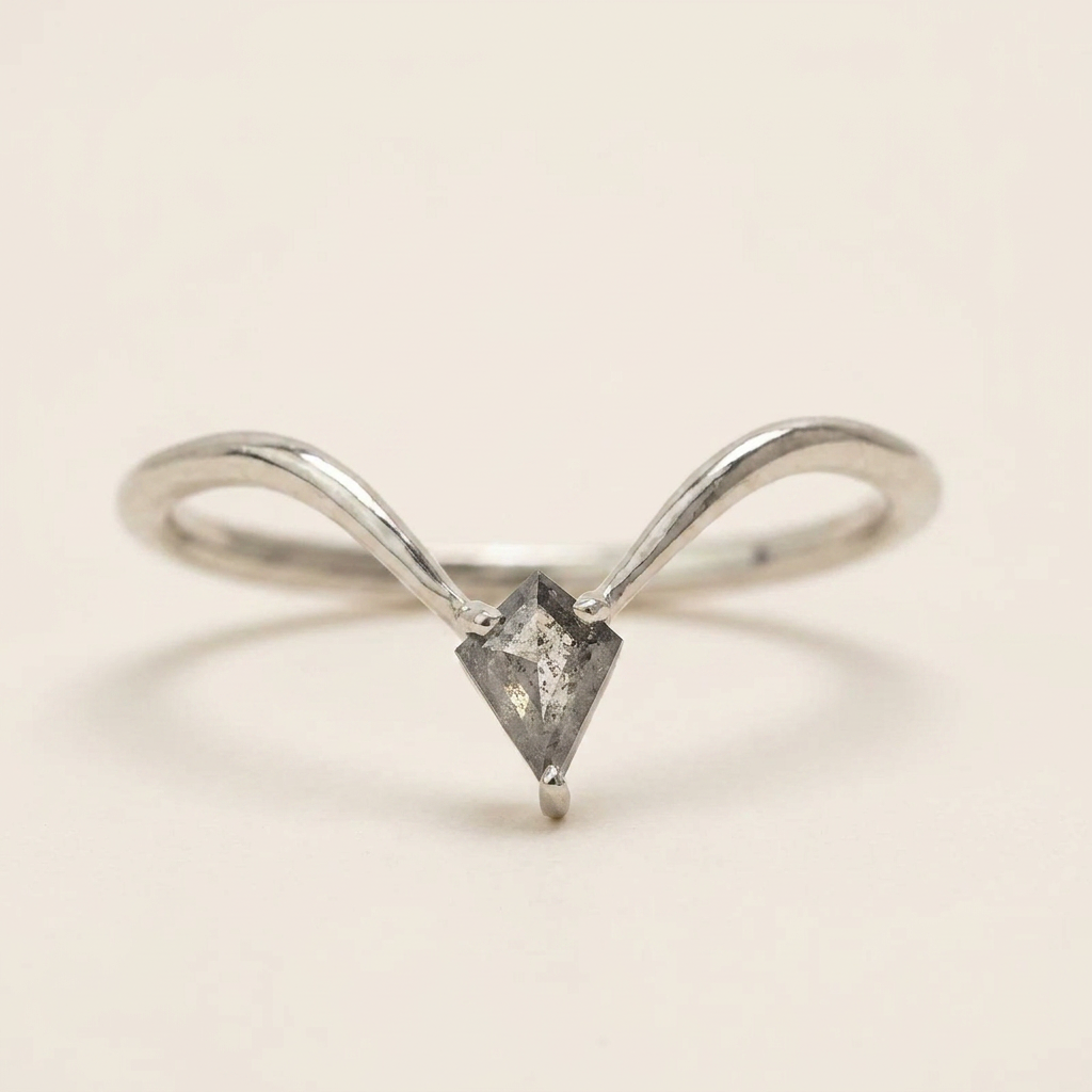0.15 CT Kite Cut Salt and Pepper Diamond Ring (V-Pepper)