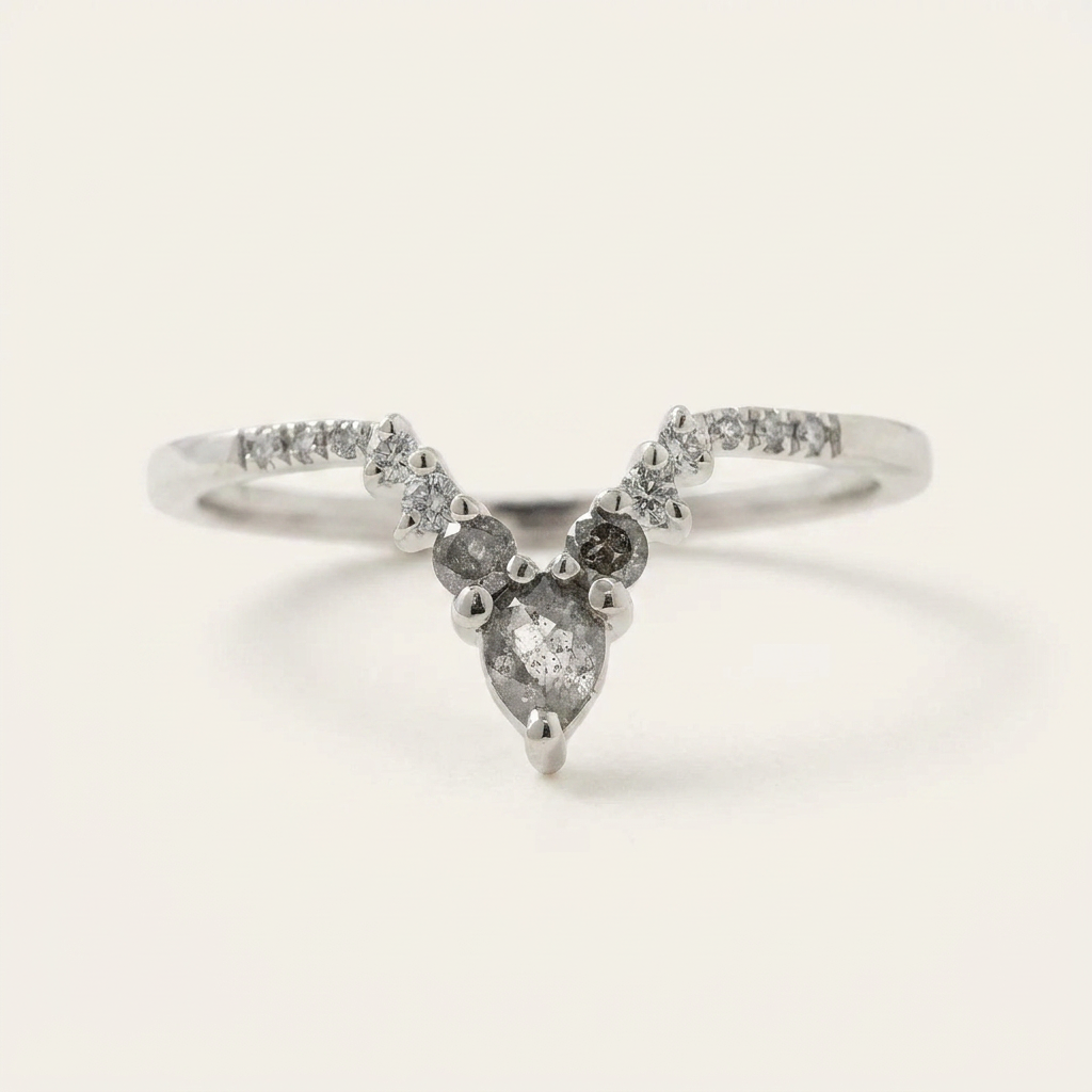 0.40 CT Pear & Round Cut Salt and Pepper Diamond Ring