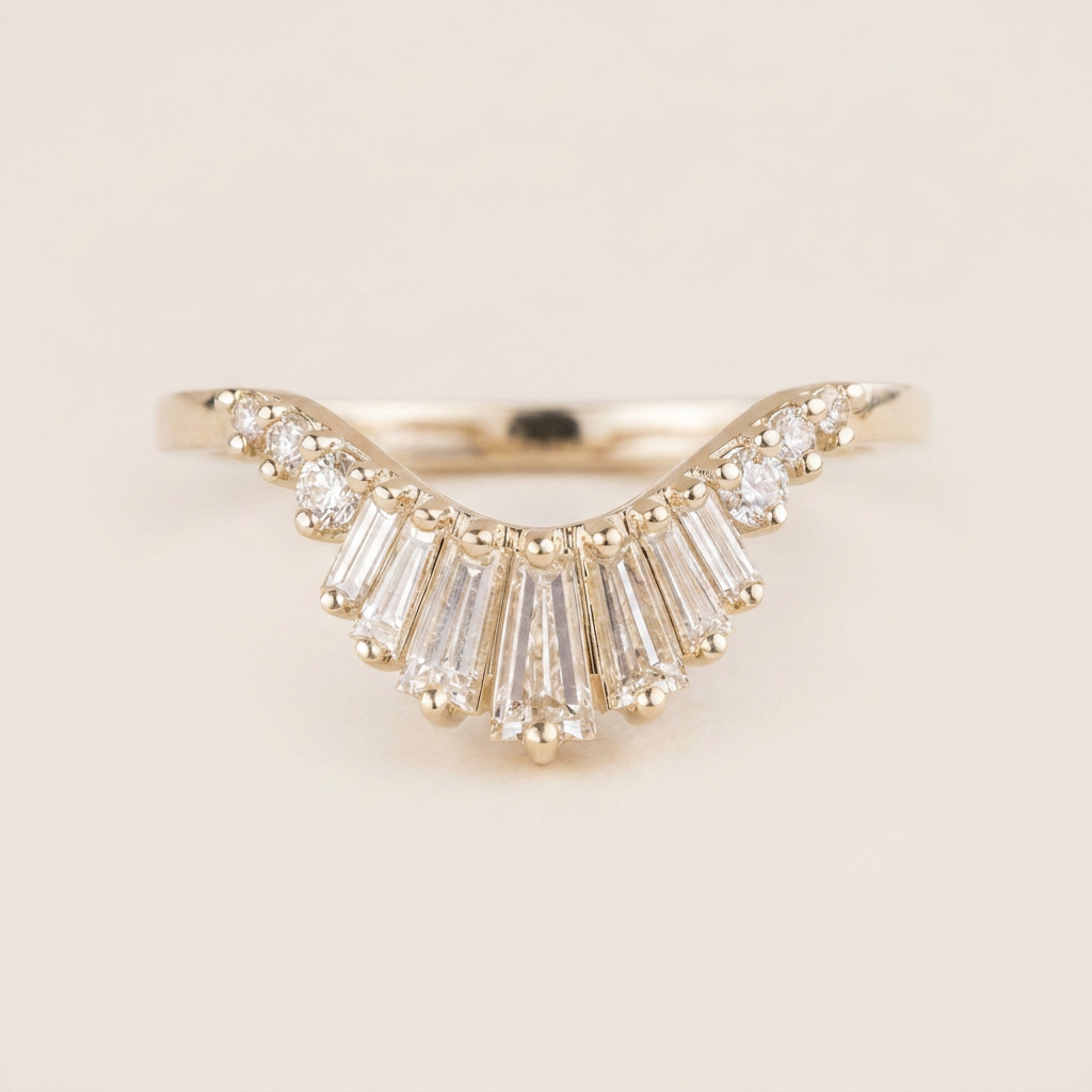 Moissanite 0.56 CT Baguette & Round Cut Diamond Ring