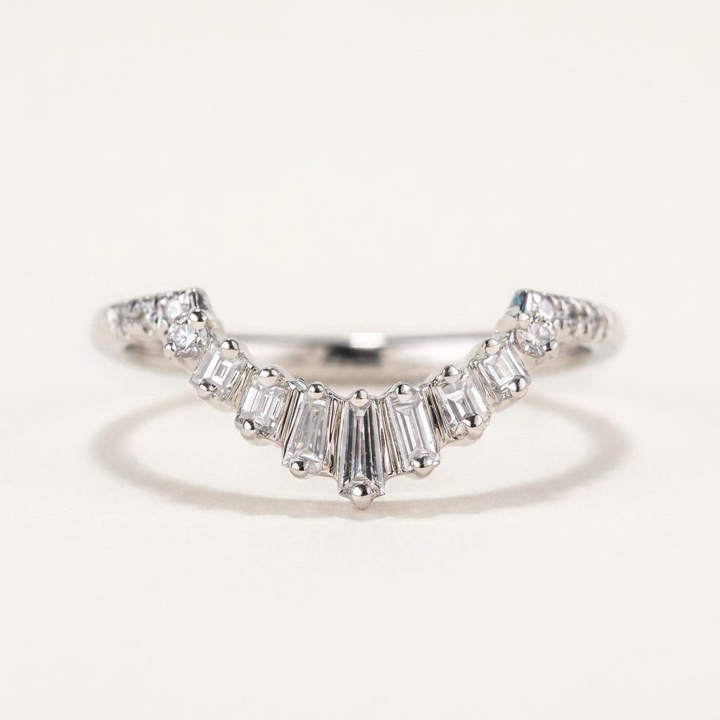 Moissanite 0.40 CT Baguette & Round Cut Diamond Ring