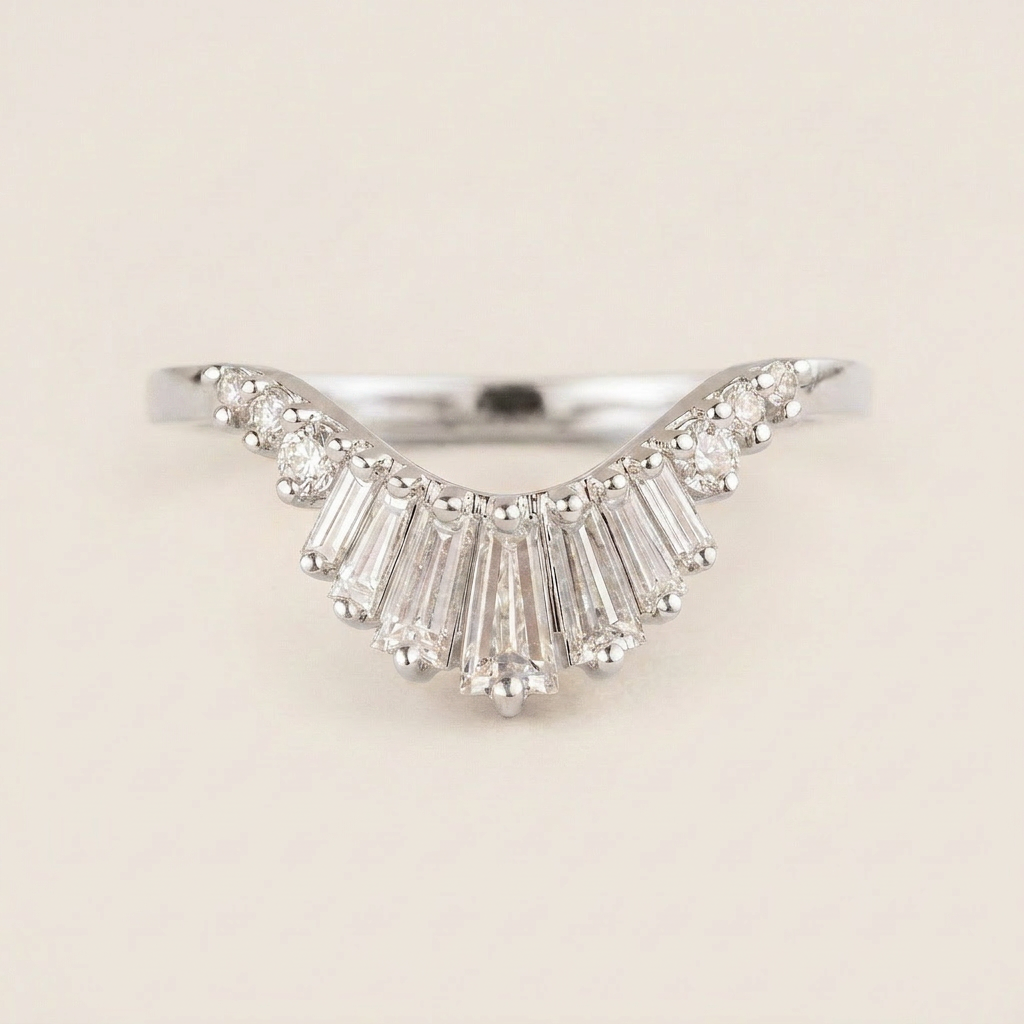 Moissanite 0.56 CT Baguette & Round Cut Diamond Ring