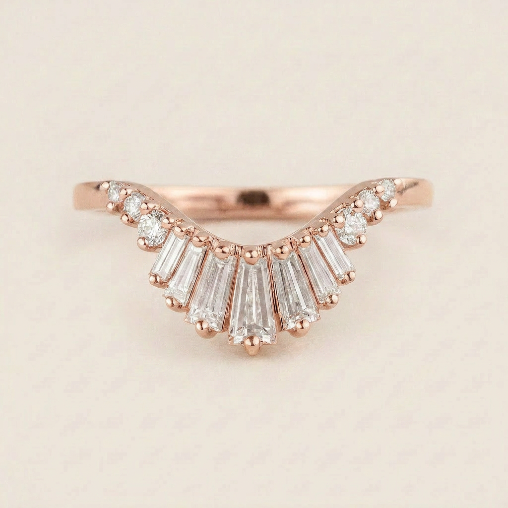 Moissanite 0.56 CT Baguette & Round Cut Diamond Ring