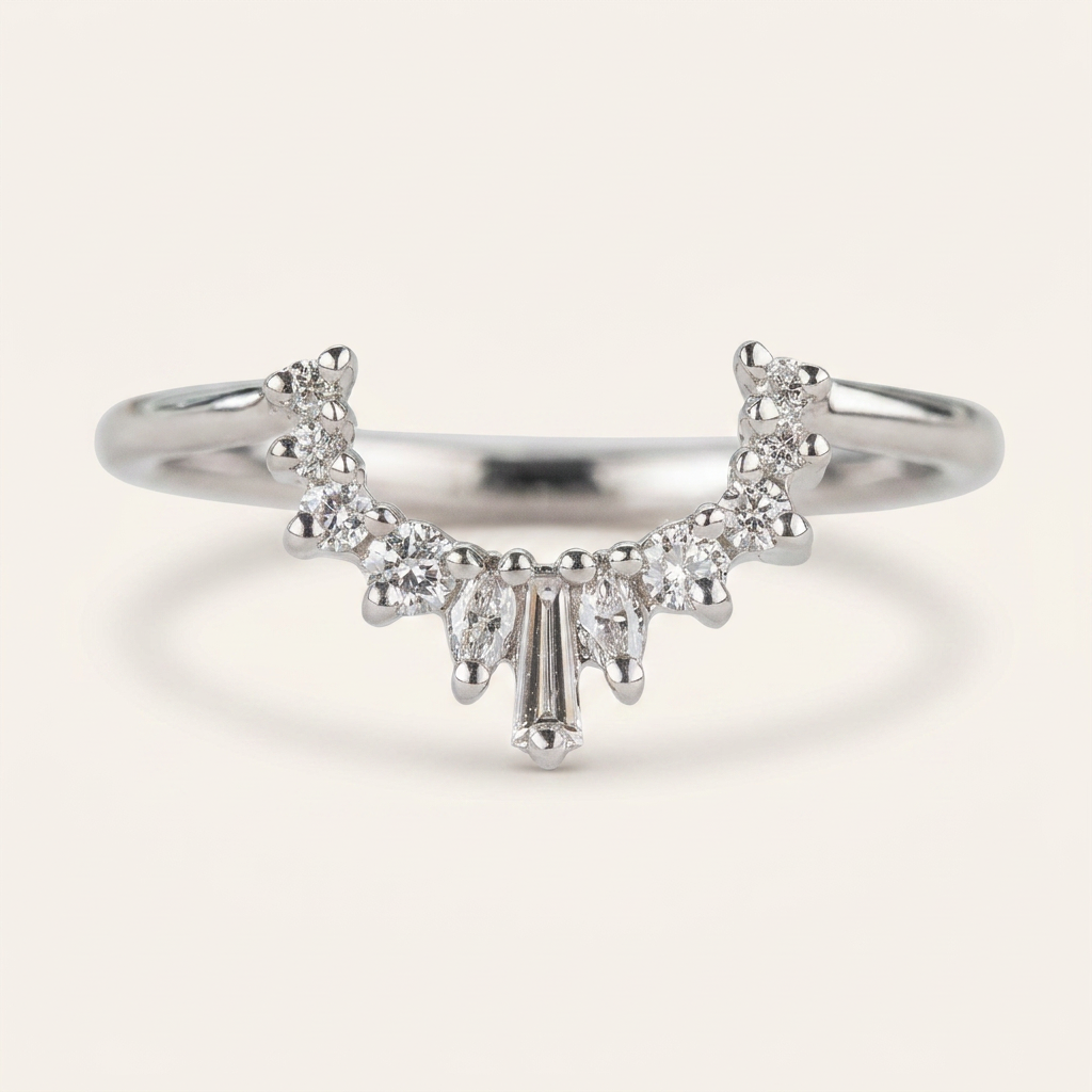 Moissanite 0.27 CT Baguette & Round Cut Diamond Ring