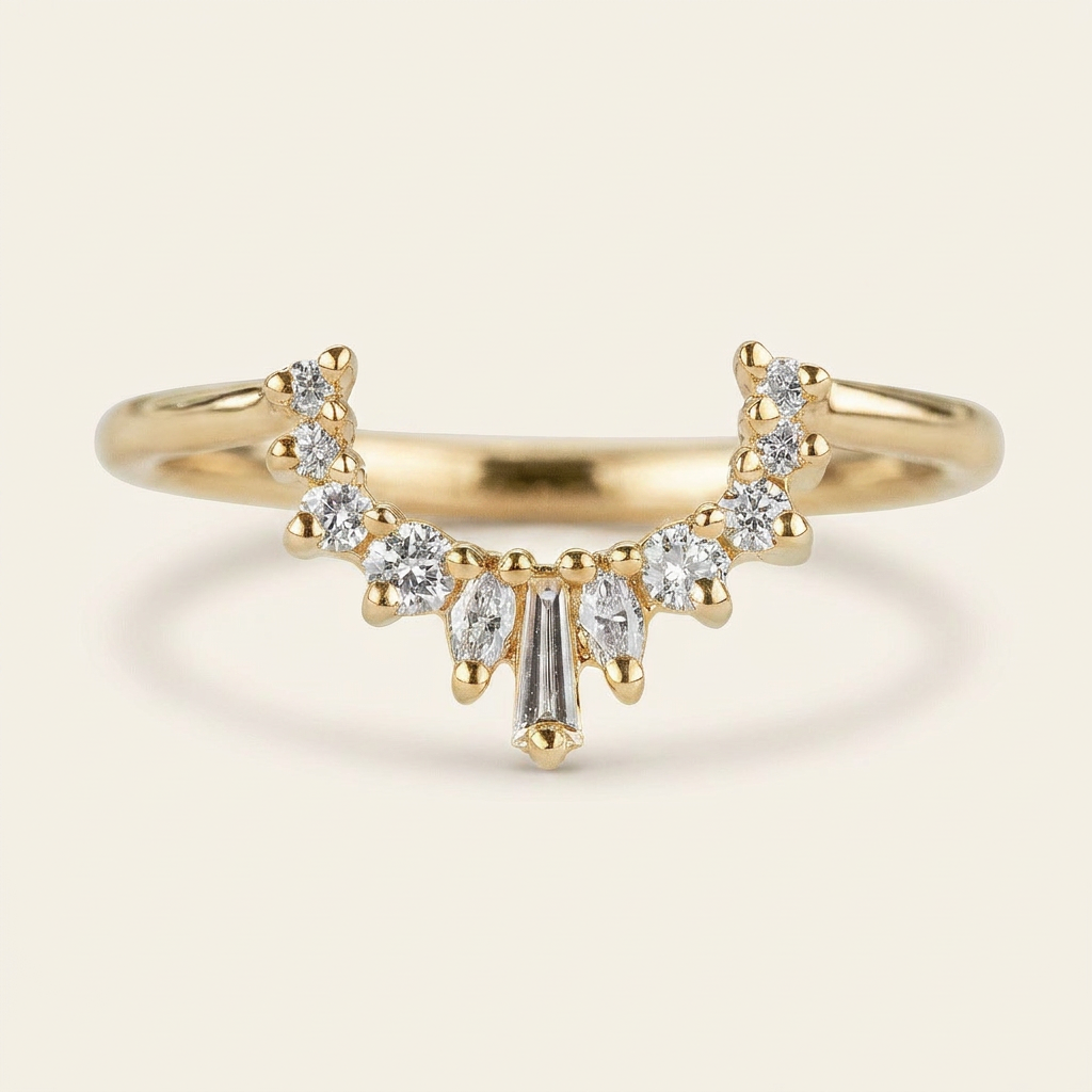 Moissanite 0.27 CT Baguette & Round Cut Diamond Ring