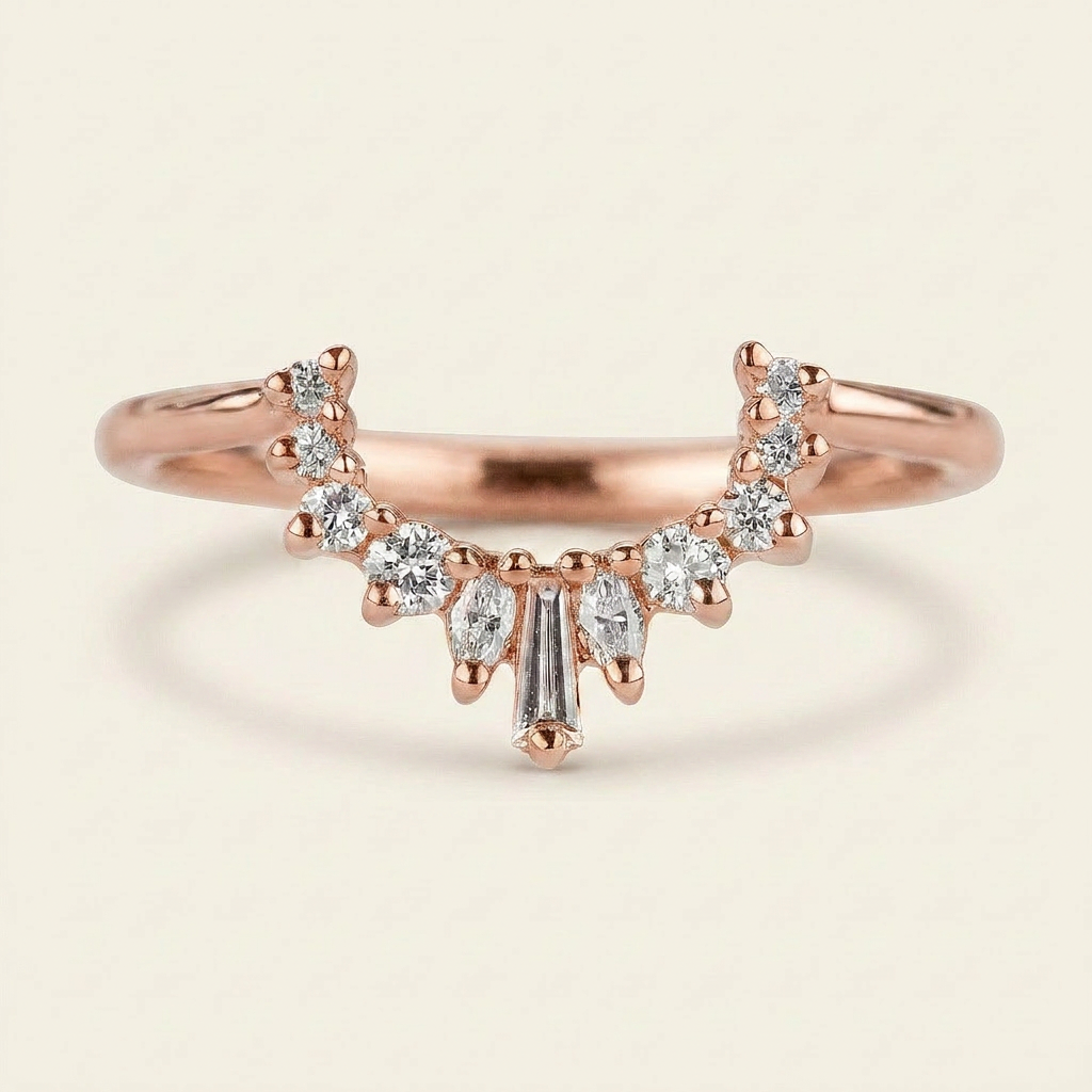 Moissanite 0.27 CT Baguette & Round Cut Diamond Ring