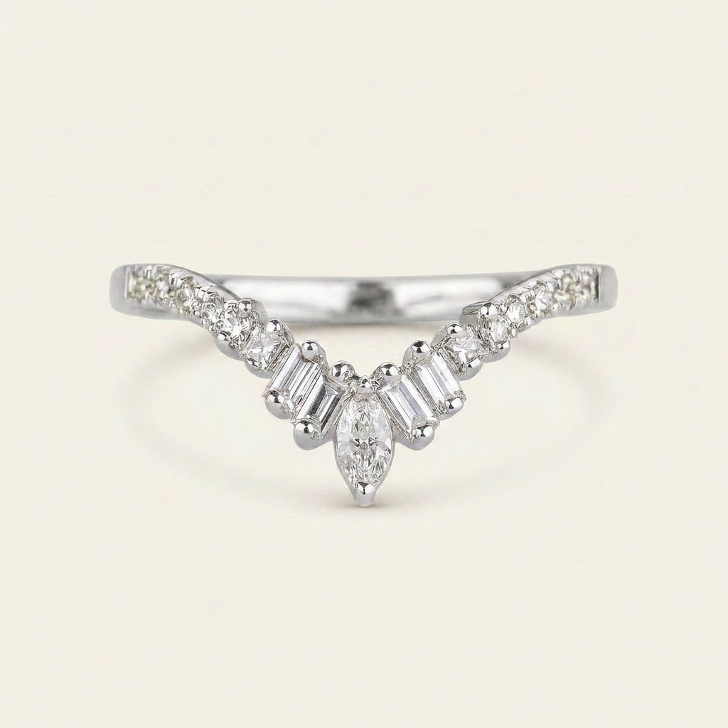 Moissanite 0.55 CT Marquise & Round Cut Diamond Ring
