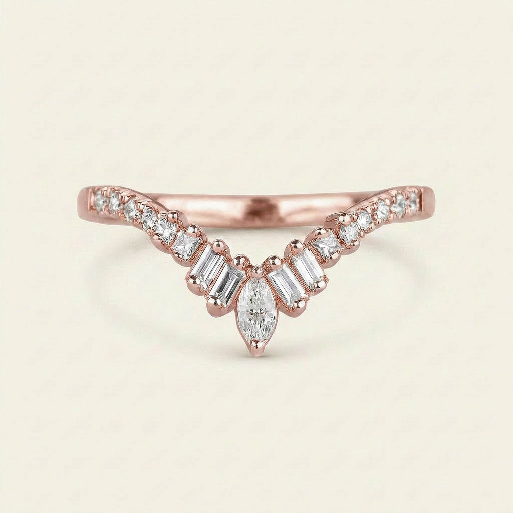 Moissanite 0.55 CT Marquise & Round Cut Diamond Ring