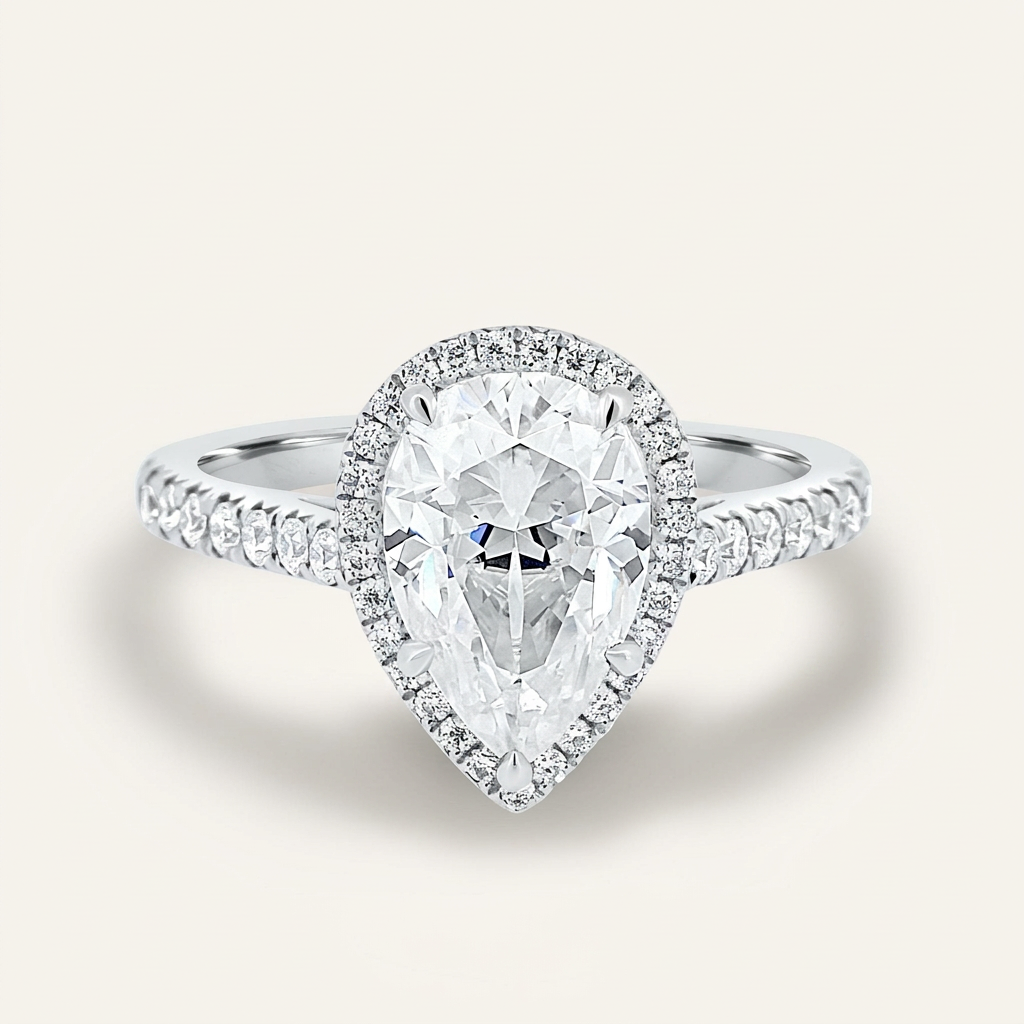 Moissanite 1.93 CT Pear Cut Diamond Halo Ring