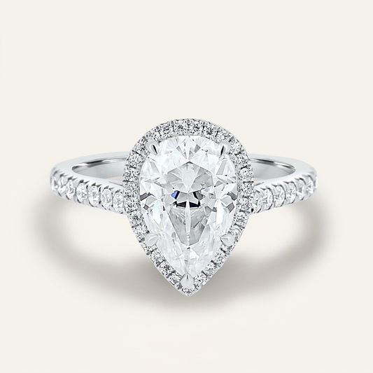 Moissanite 1.93 CT Pear Cut Diamond Halo Ring