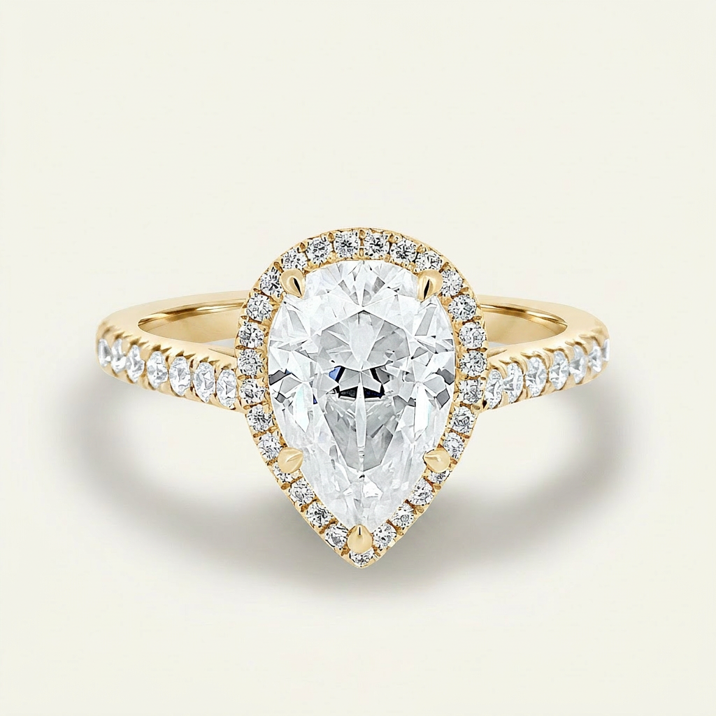 Moissanite 1.93 CT Pear Cut Diamond Halo Ring