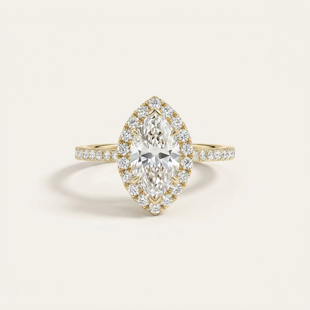 Moissanite 1.75 CT Marquise Cut Diamond Halo Ring