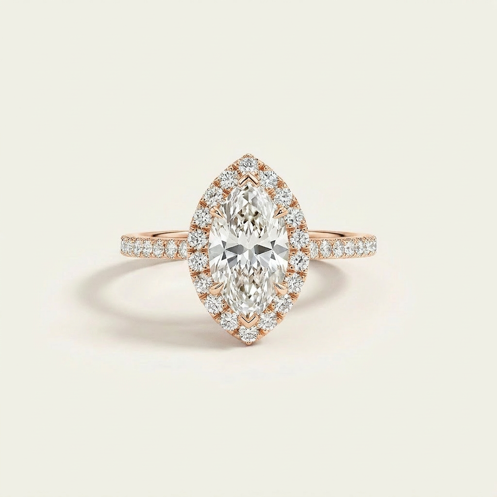 Moissanite 1.75 CT Marquise Cut Diamond Halo Ring