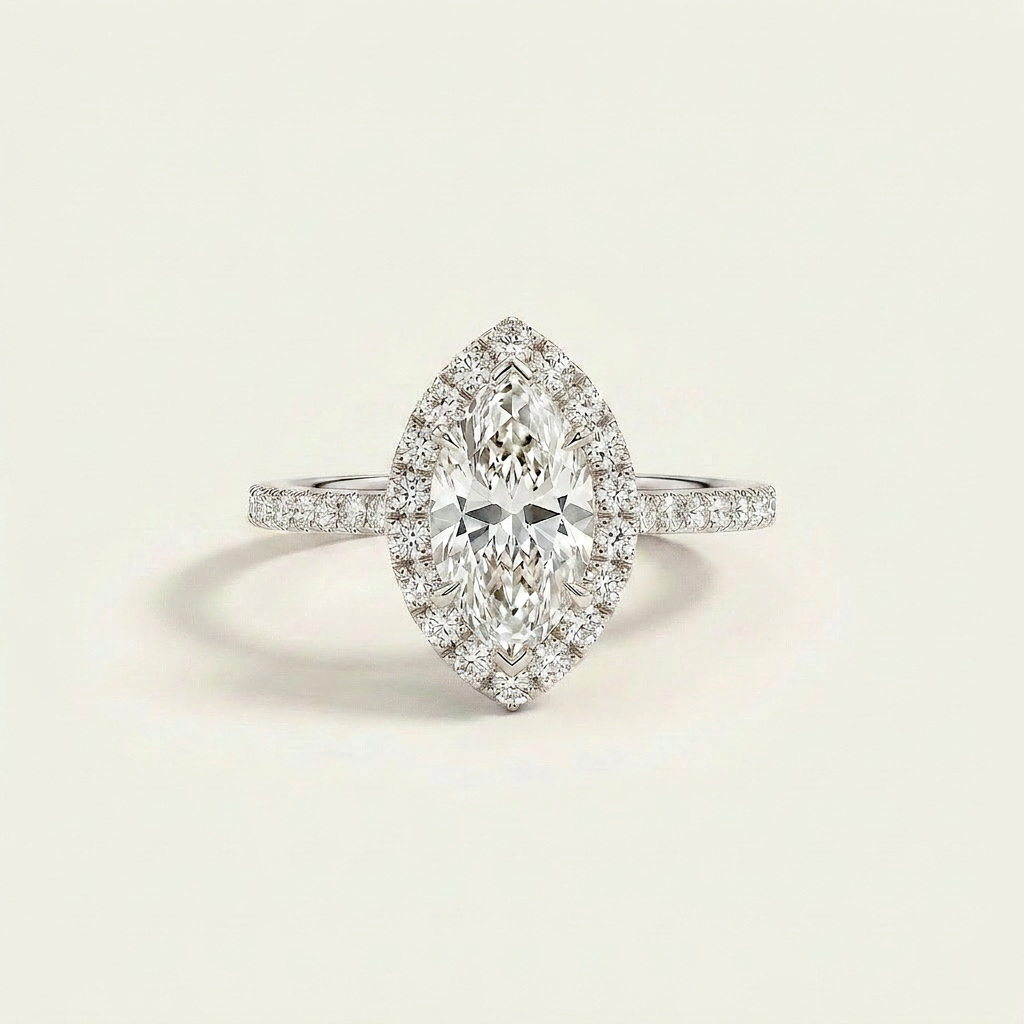 Moissanite 1.75 CT Marquise Cut Diamond Halo Ring