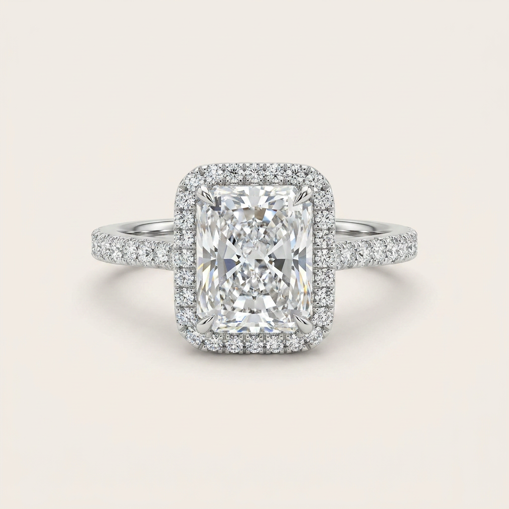 Moissanite 3.70 CT Radiant Cut Diamond Halo Ring