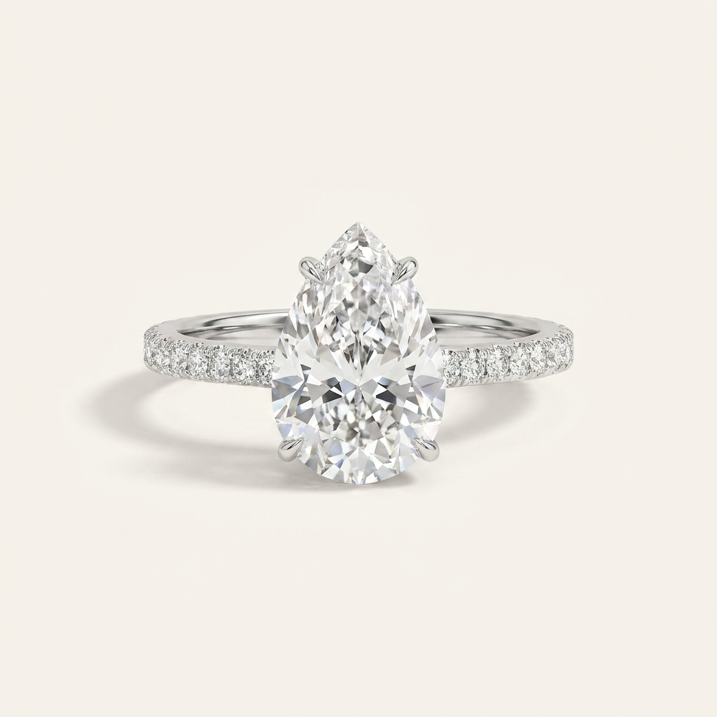 Moissanite 2.10 CT Pear Cut Diamond Solitaire Ring