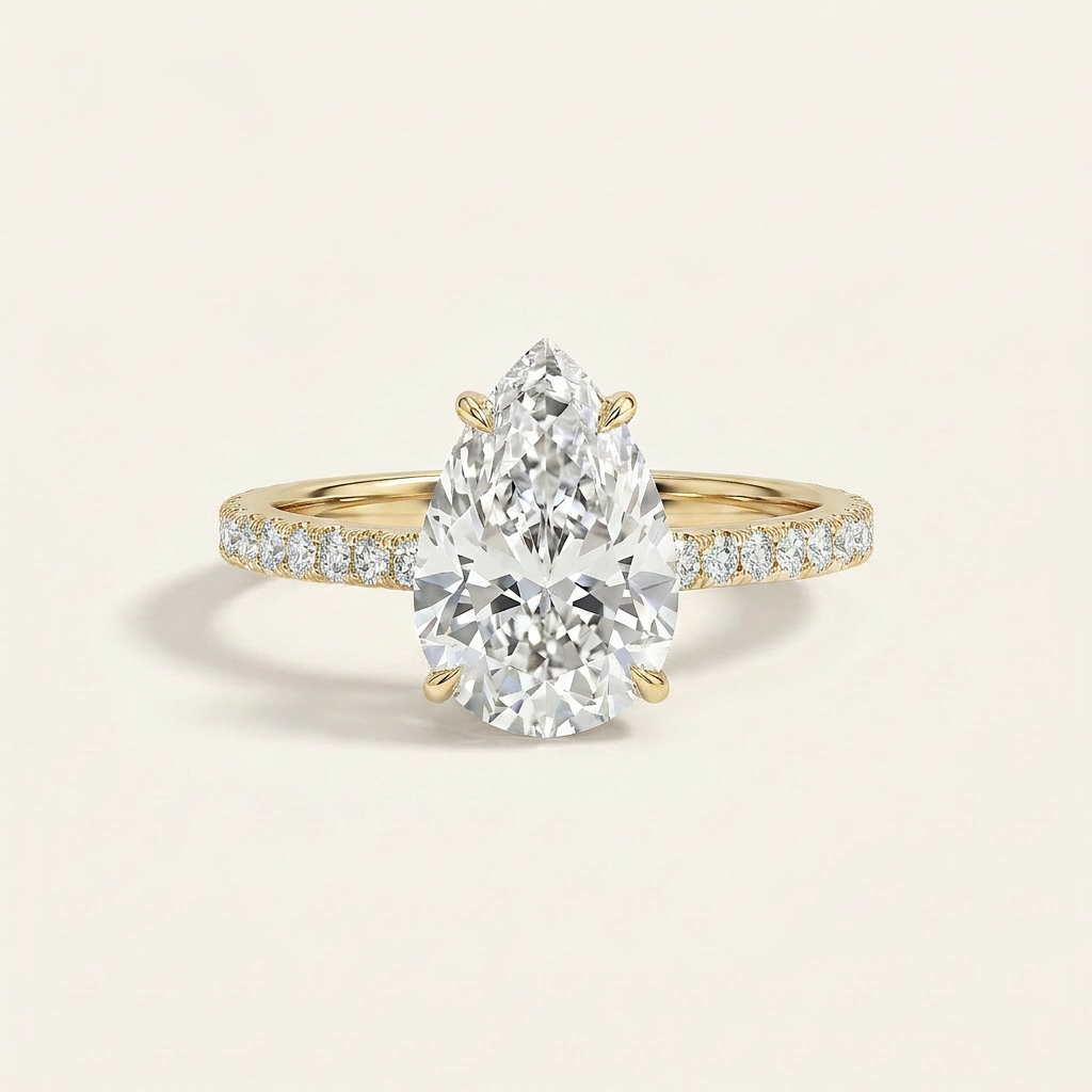 Moissanite 2.10 CT Pear Cut Diamond Solitaire Ring