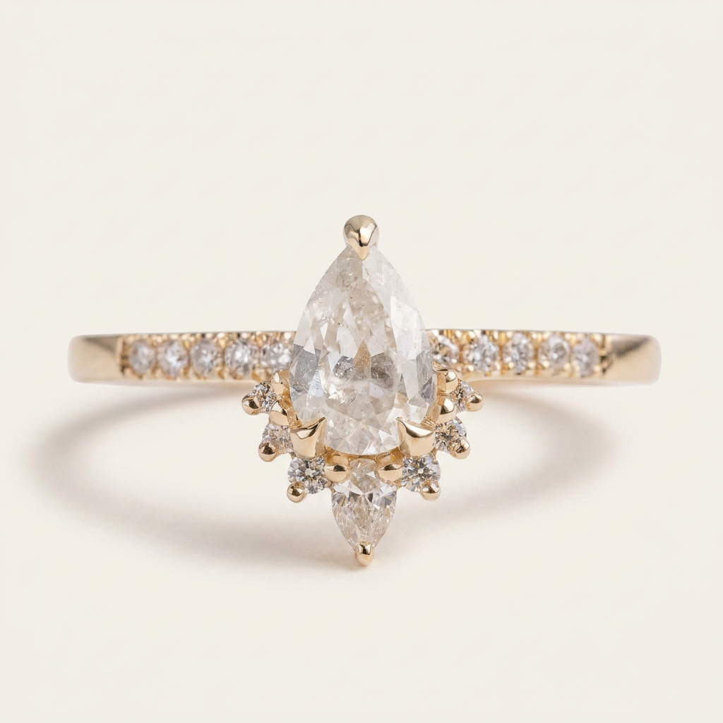 1.65 CT Pear & Round Cut Salt and Pepper Diamond Cluster Ring