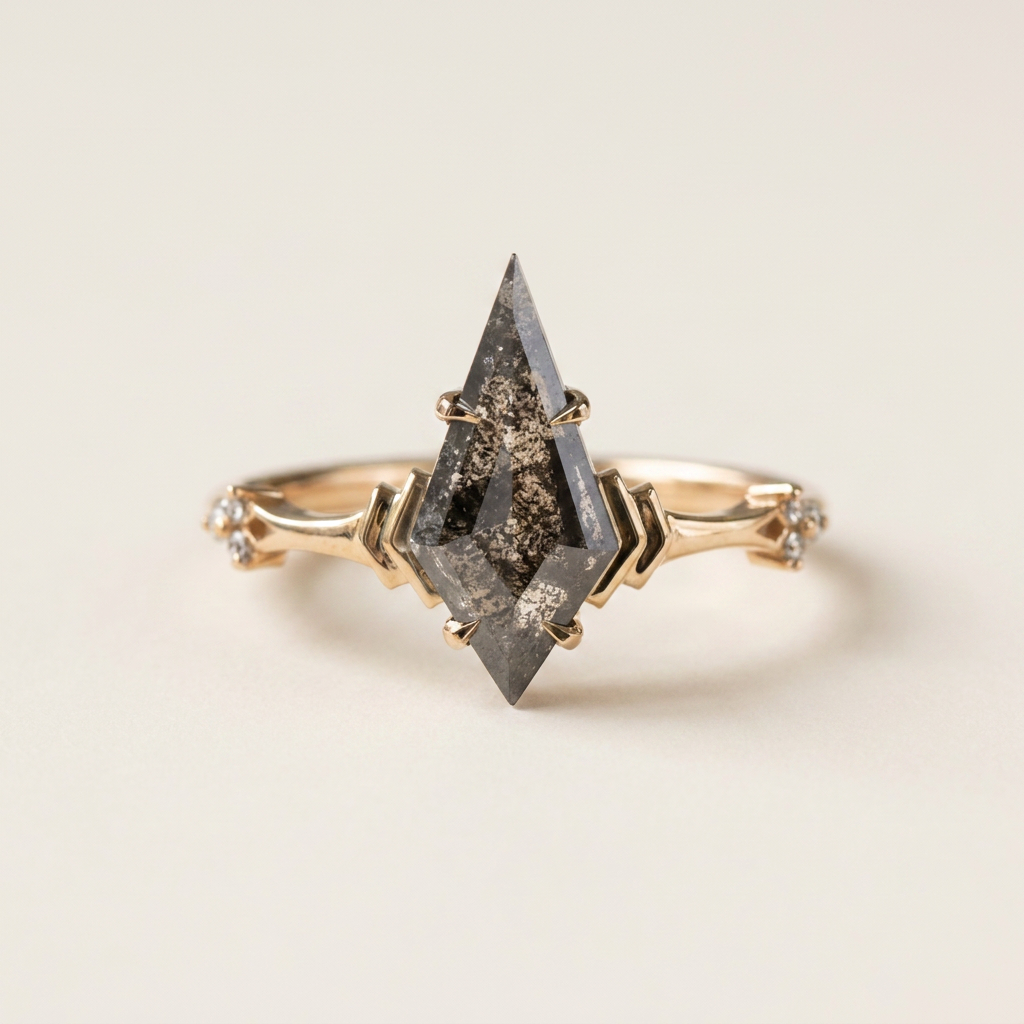 2.40 CT Kite Cut Salt and Pepper Diamond Solitaire Ring