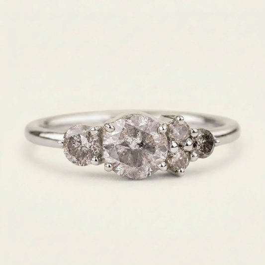 1.70 CT Round Cut Salt and Pepper Diamond Cluster Ring