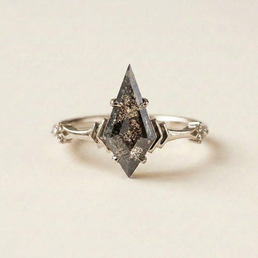 2.40 CT Kite Cut Salt and Pepper Diamond Solitaire Ring