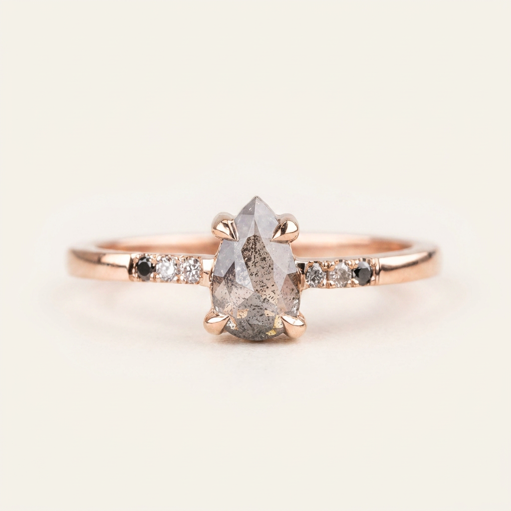 1.75 CT Pear Cut Salt and Pepper Diamond Solitaire Ring (V1)