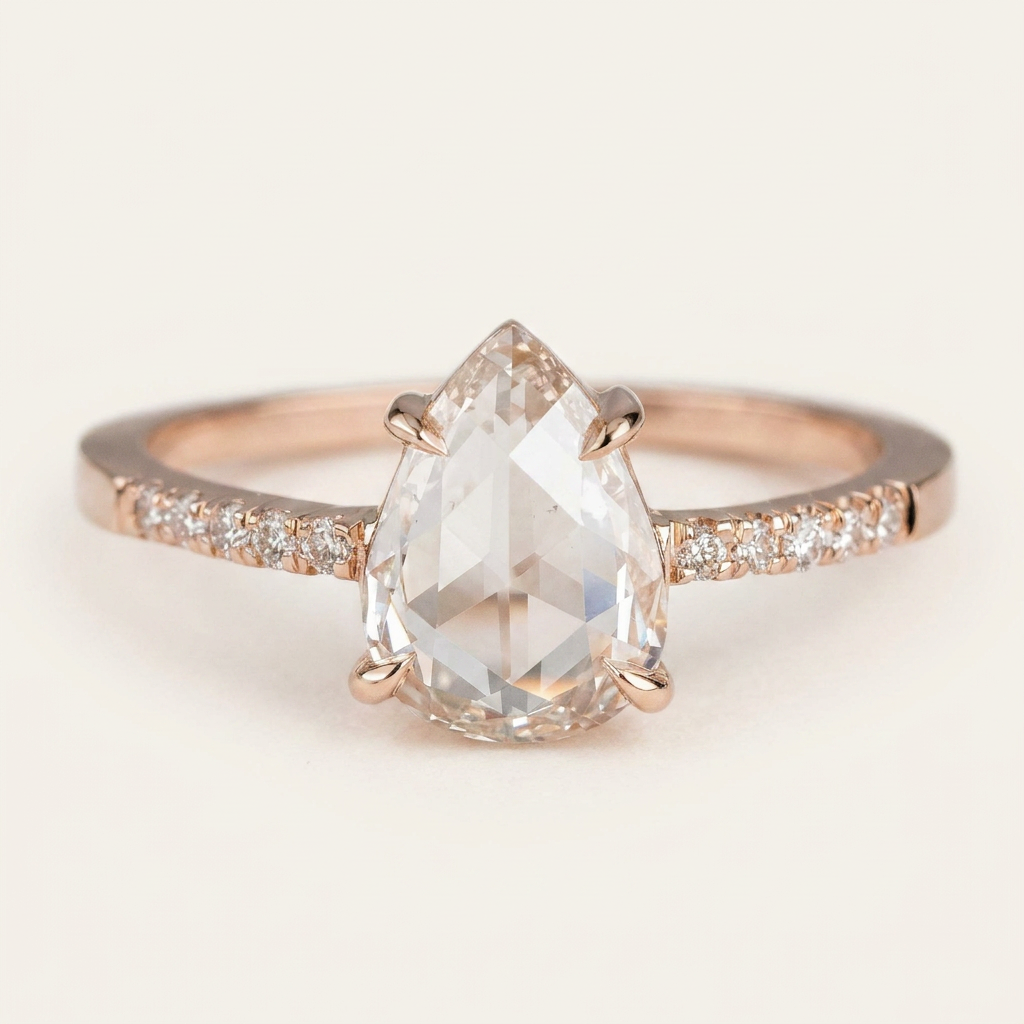 1.70 CT Pear Cut Salt and Pepper Diamond Solitaire Ring (V3)