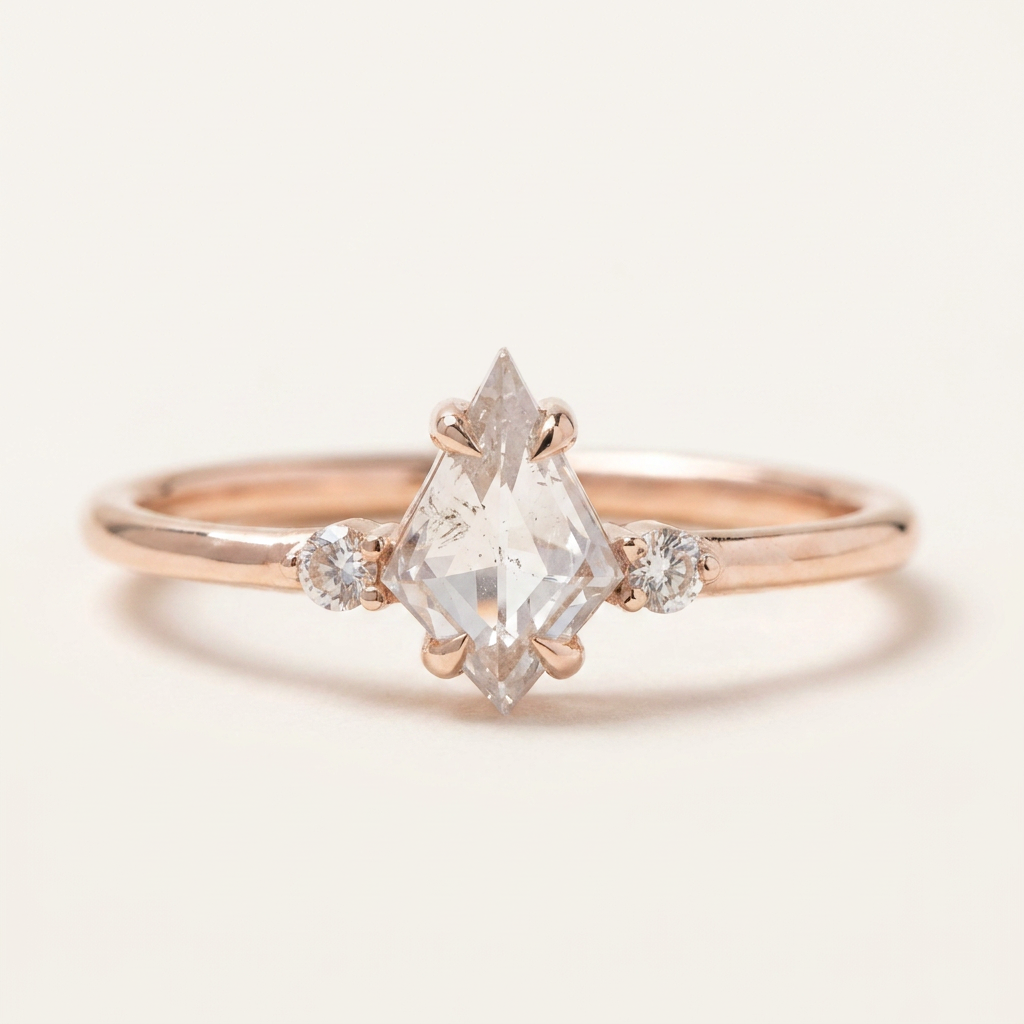 1.80 CT Kite & Round Cut Salt and Pepper Diamond Three Stone Ring