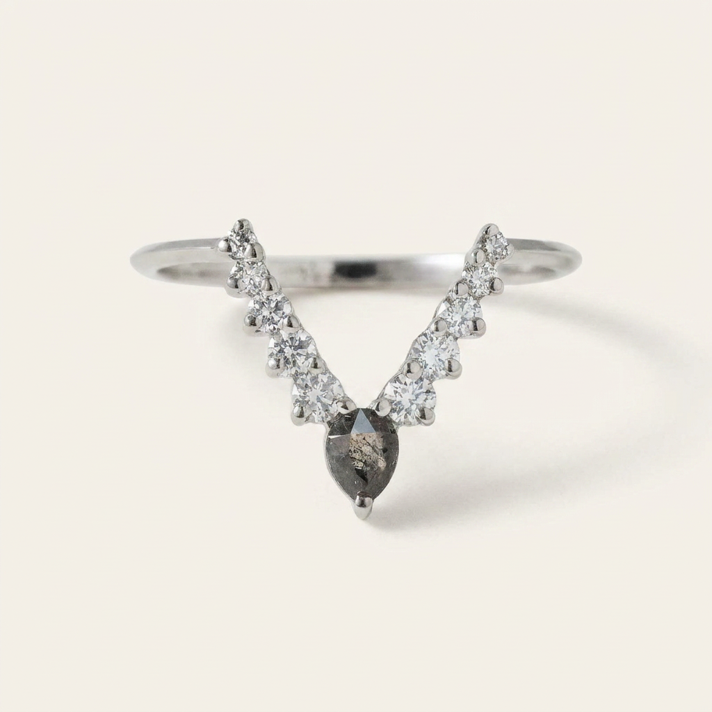 0.48 CT Pear & Round Cut Salt and Pepper Diamond Ring