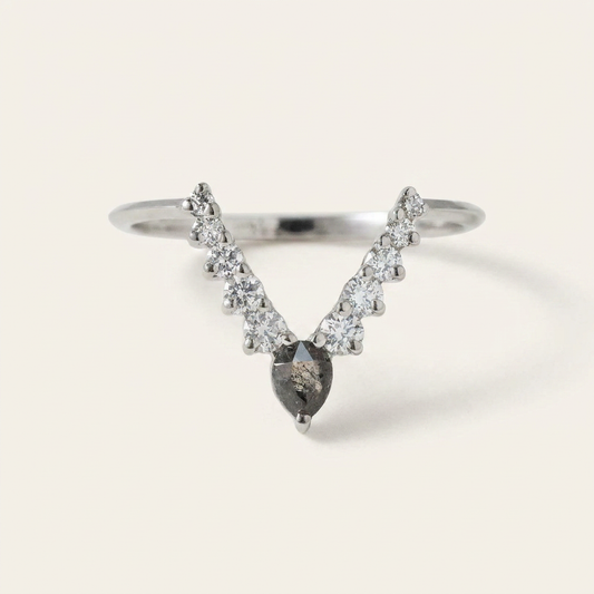 0.48 CT Pear & Round Cut Salt and Pepper Diamond Ring
