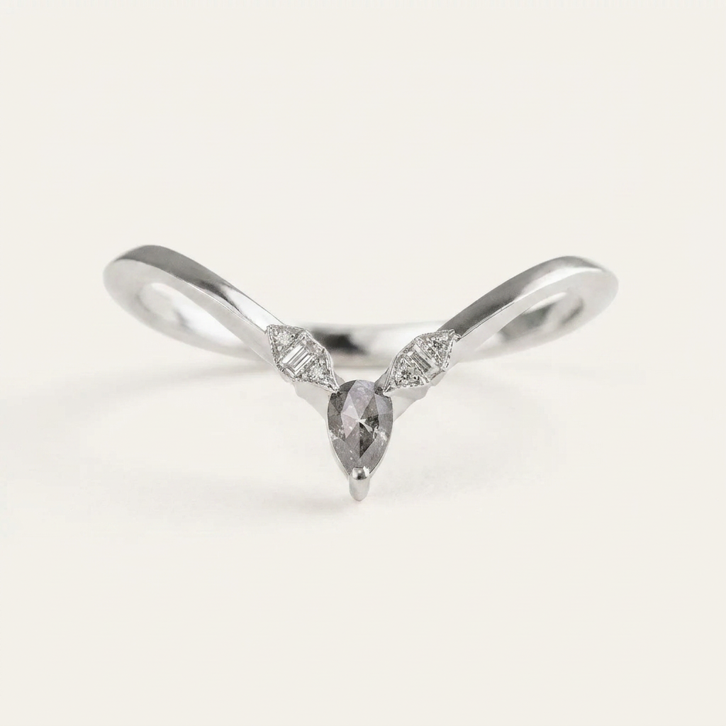 0.18 CT Pear & Baguette Cut Salt and Pepper Diamond Ring