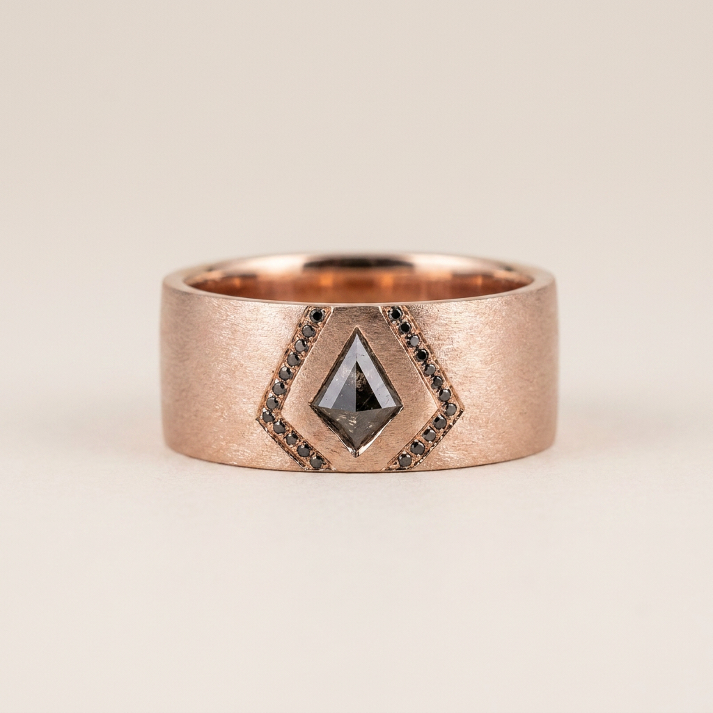 0.10 CT Kite Cut Salt and Pepper Diamond Ring