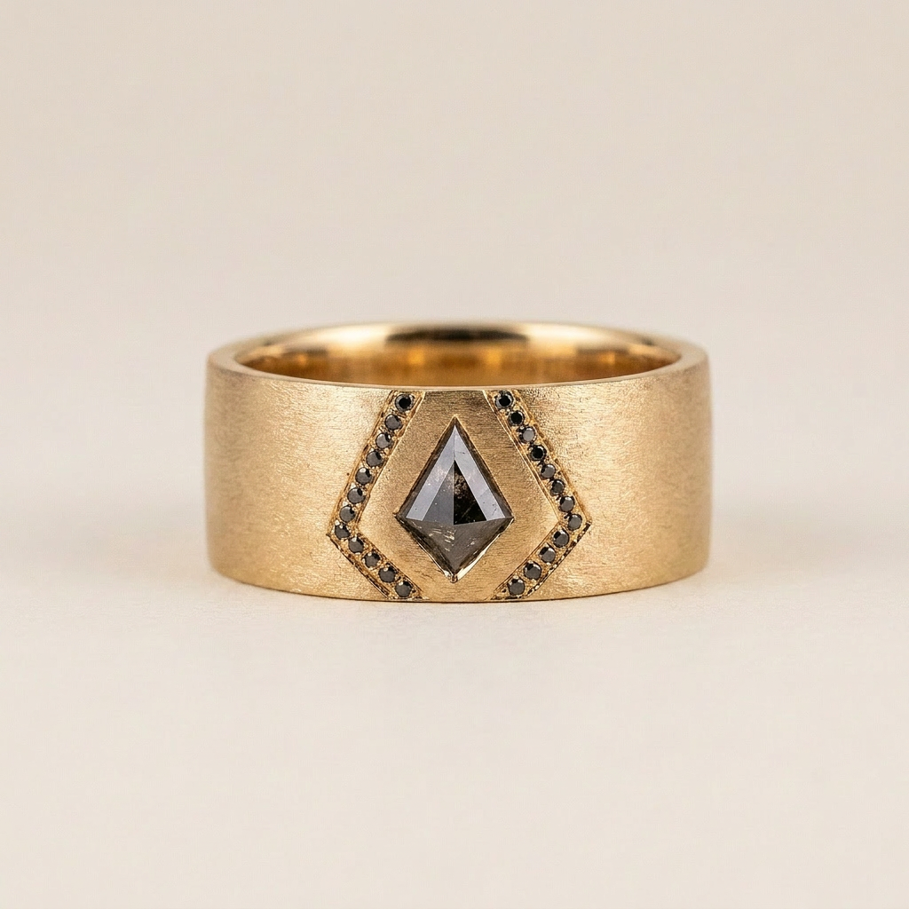 0.10 CT Kite Cut Salt and Pepper Diamond Ring