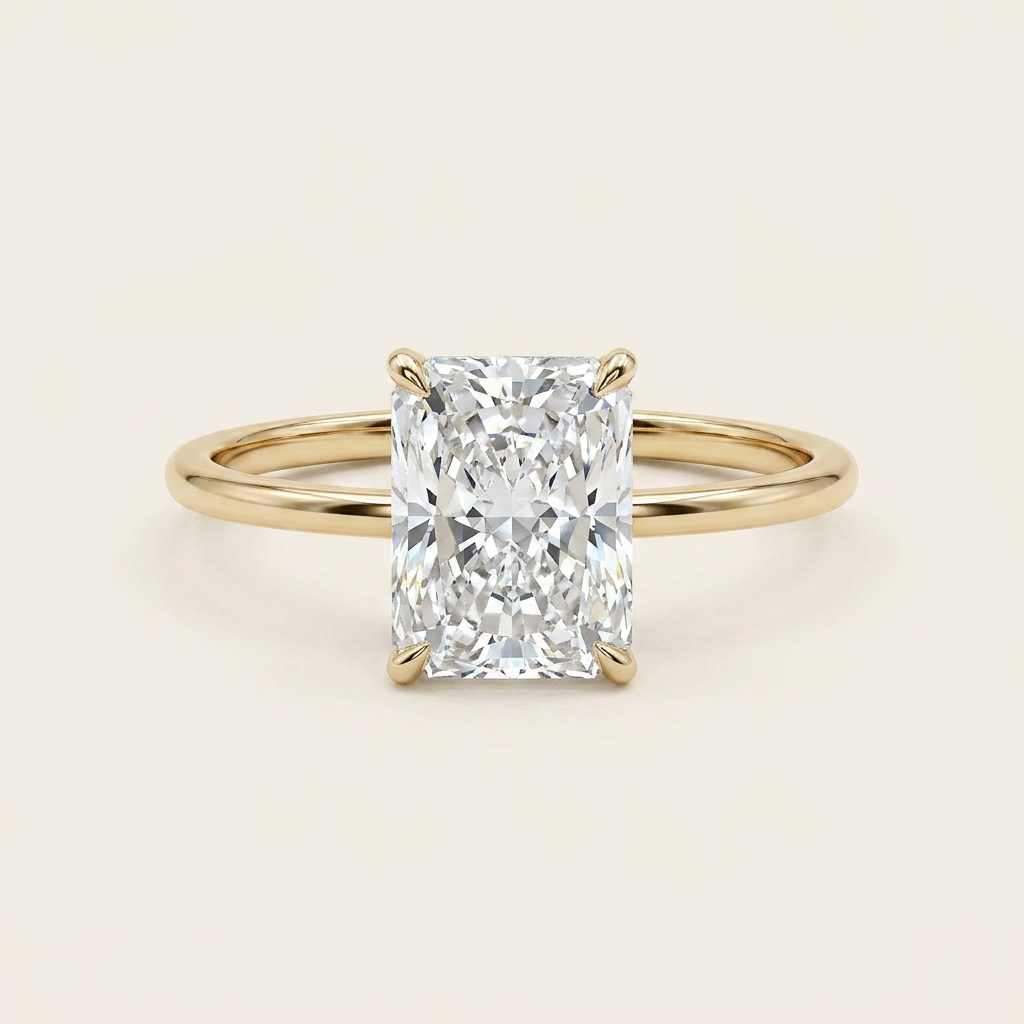 Moissanite 3.00 CT Radiant Cut Diamond Hidden Halo Solitaire Ring