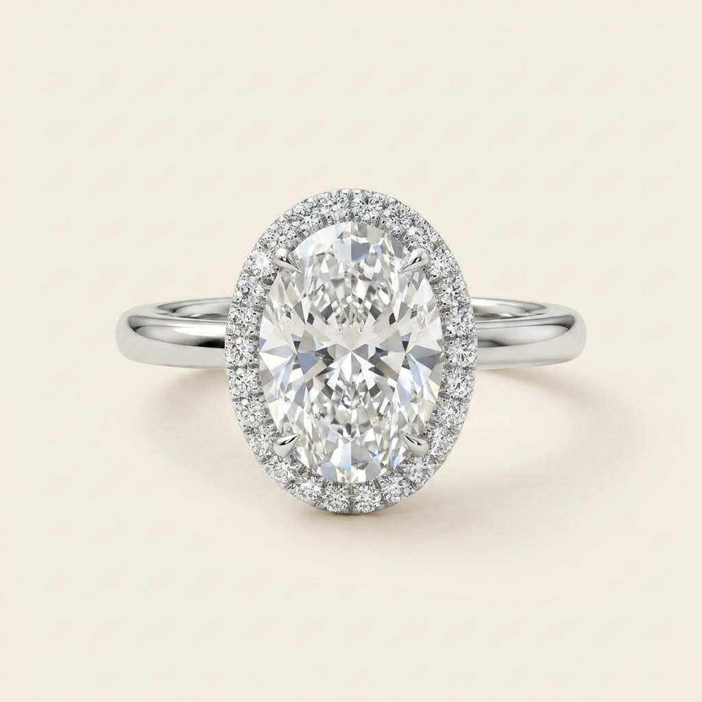 Moissanite 2.60 CT Oval & Round Cut Diamond Halo Ring