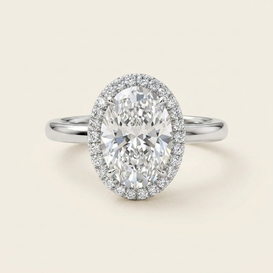 Moissanite 2.60 CT Oval & Round Cut Diamond Halo Ring