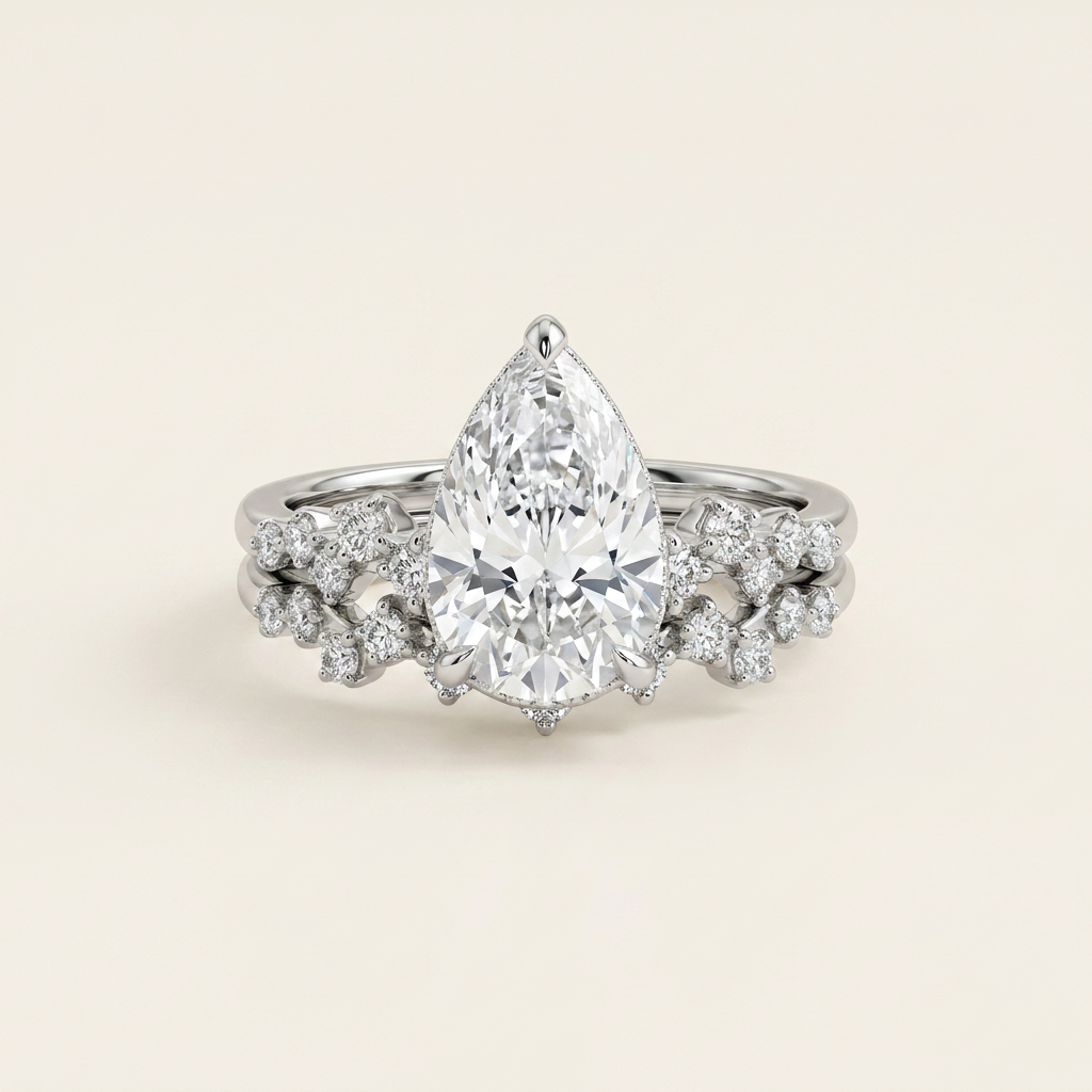 Moissanite 2.00 CT Pear & Round Cut Diamond Solitaire Ring