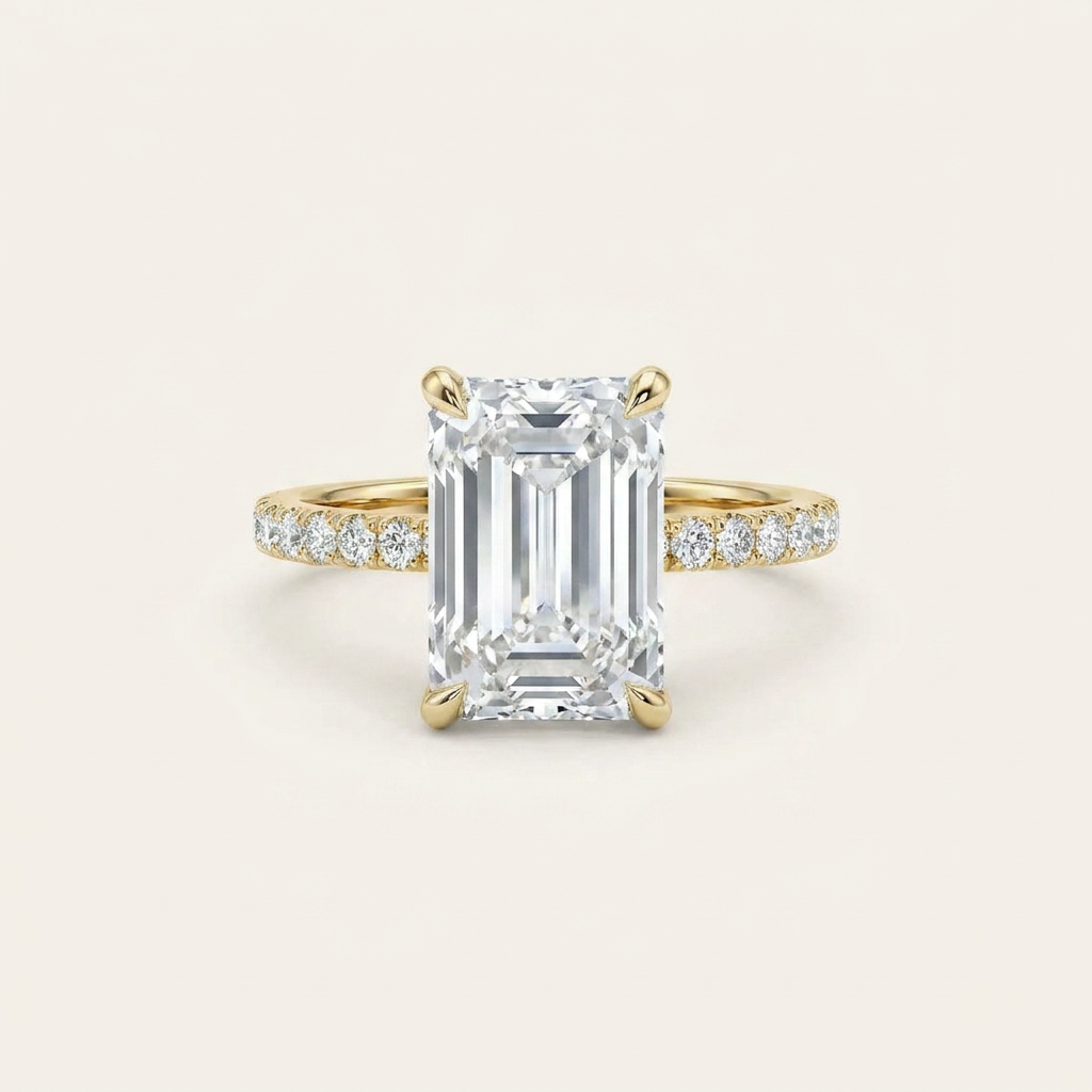 Moissanite 5.00 CT Emerald & Round Cut Diamond Solitaire Ring