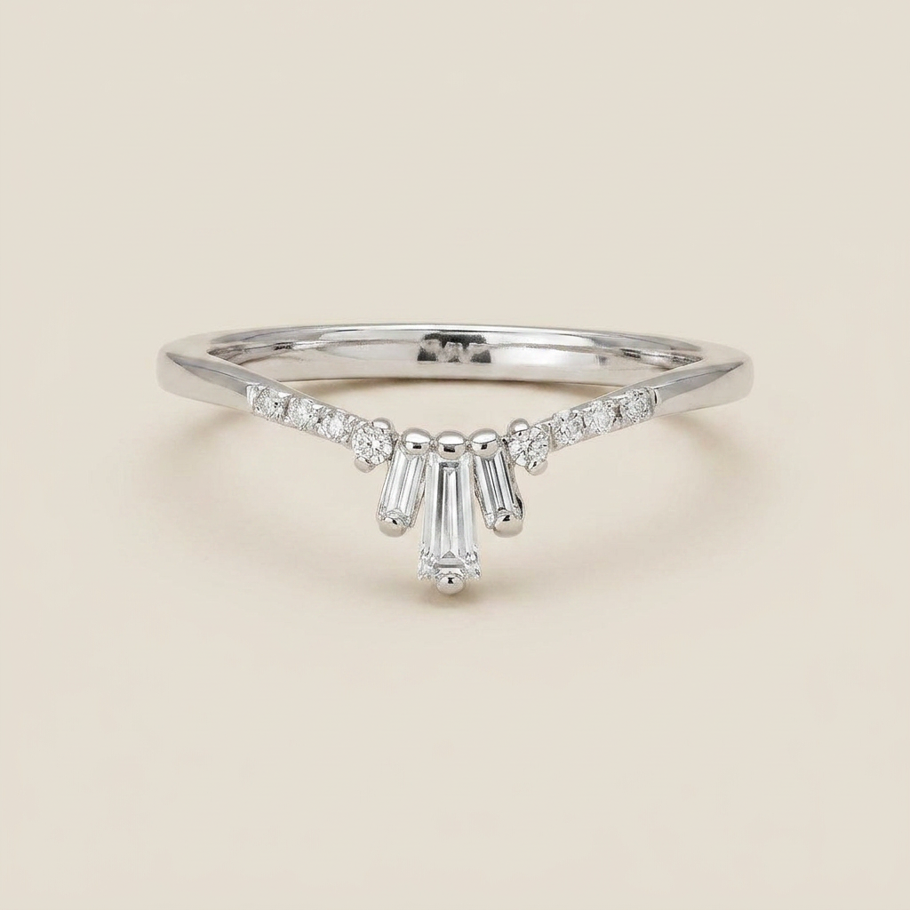 Moissanite 0.30 CT Baguette & Round Cut Diamond Ring