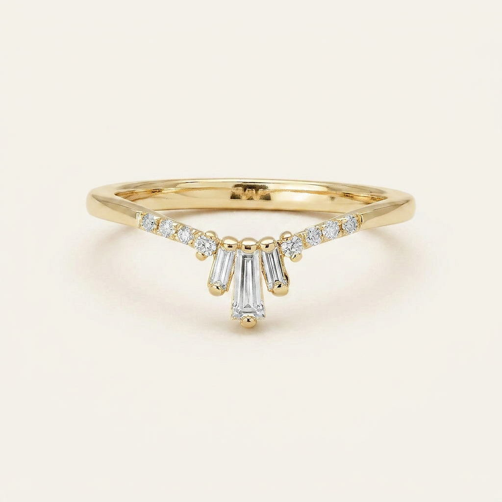 Moissanite 0.30 CT Baguette & Round Cut Diamond Ring