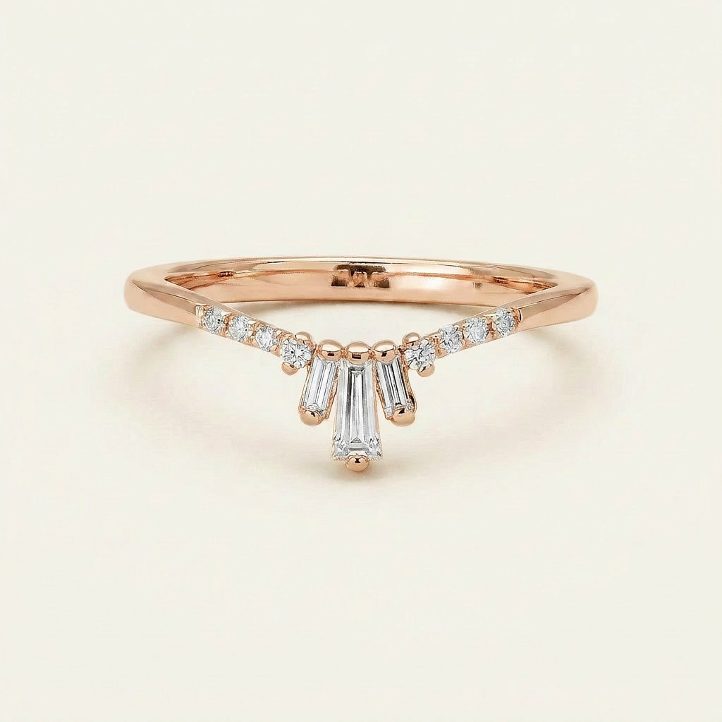 Moissanite 0.30 CT Baguette & Round Cut Diamond Ring
