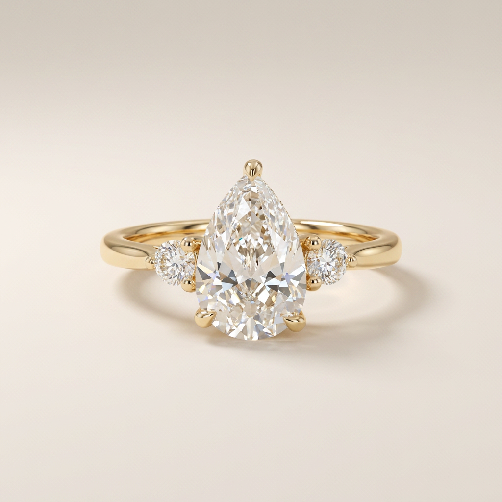 Moissanite 2.00 CT Pear & Round Cut Diamond Three Stone Ring