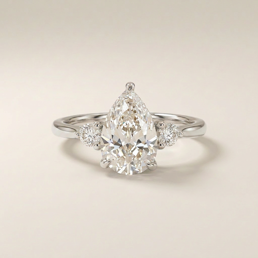 Moissanite 2.00 CT Pear & Round Cut Diamond Three Stone Ring