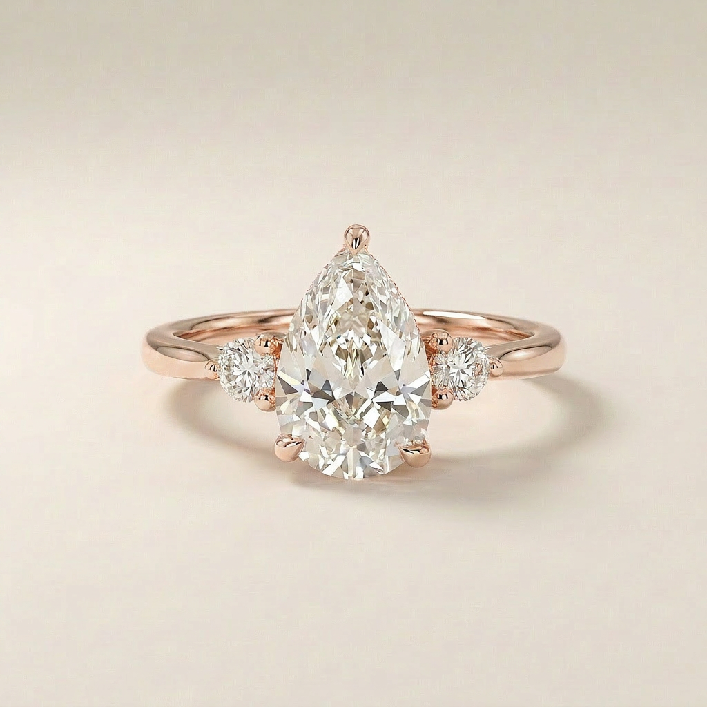 Moissanite 2.00 CT Pear & Round Cut Diamond Three Stone Ring