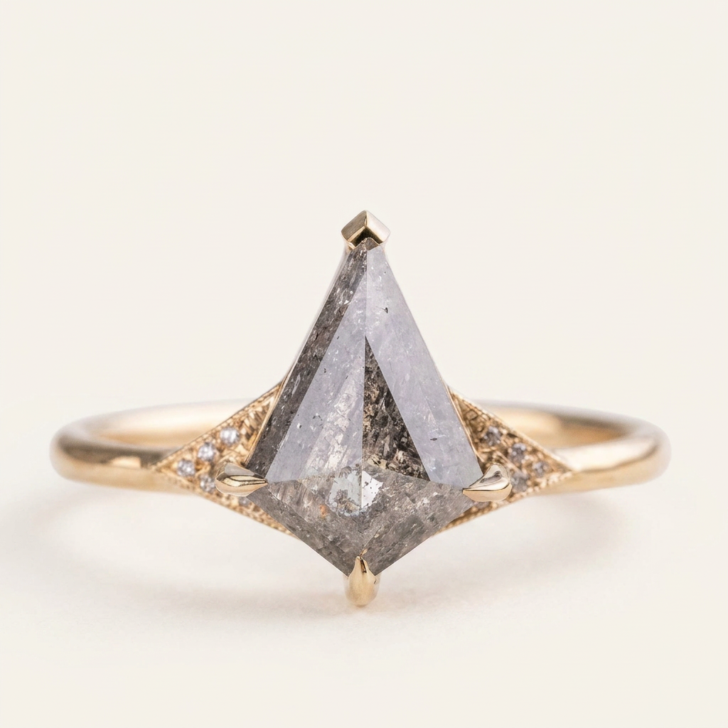 1.65 CT Kite Cut Salt and Pepper Diamond Solitaire Ring
