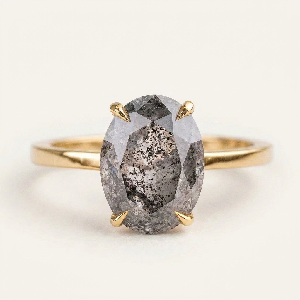 1.90 CT Oval Cut Salt and Pepper Diamond Solitaire Ring