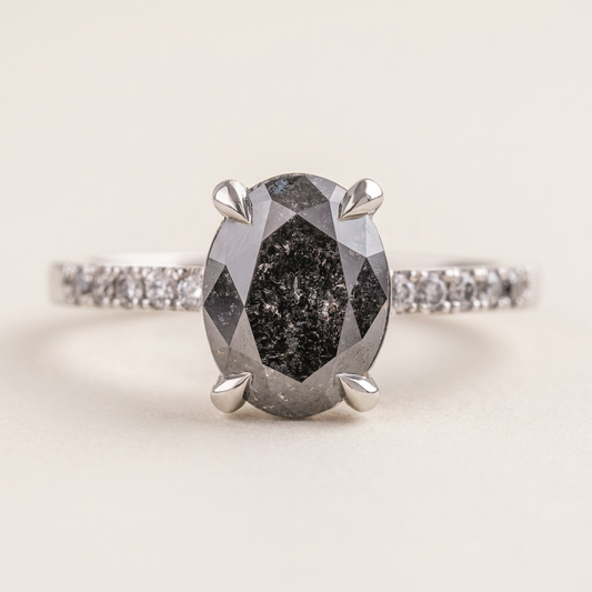 2.30 CT Oval Cut Salt and Pepper Diamond Solitaire Ring