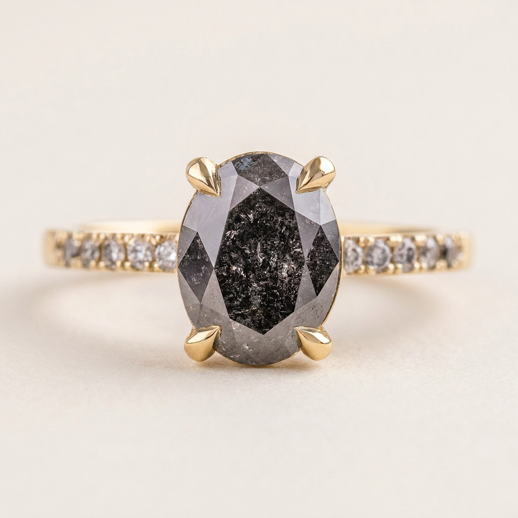 2.30 CT Oval Cut Salt and Pepper Diamond Solitaire Ring